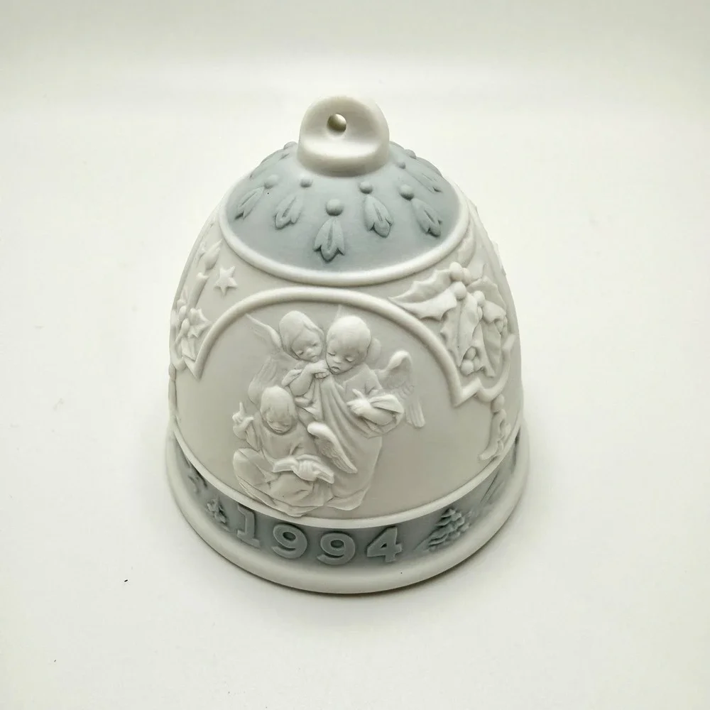Vintage LLADRO 1994 Porcelain Bell Ornament White Angels Holiday‎ Spain Box